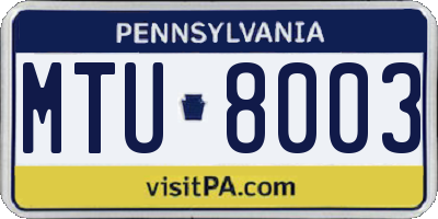 PA license plate MTU8003