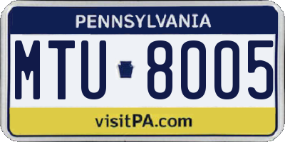 PA license plate MTU8005