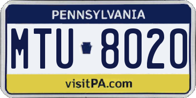 PA license plate MTU8020