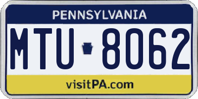 PA license plate MTU8062