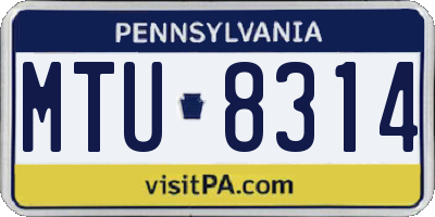 PA license plate MTU8314