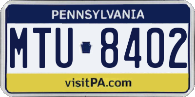 PA license plate MTU8402