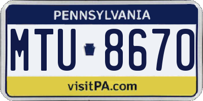 PA license plate MTU8670