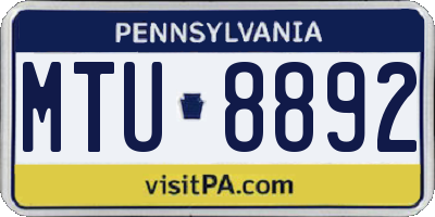 PA license plate MTU8892