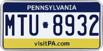 PA license plate MTU8932