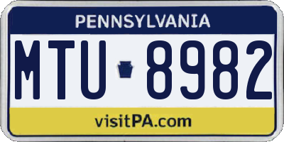 PA license plate MTU8982