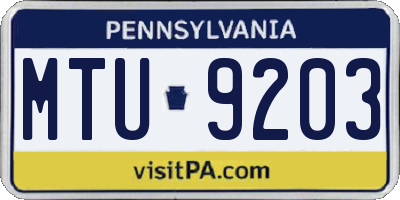PA license plate MTU9203