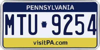 PA license plate MTU9254