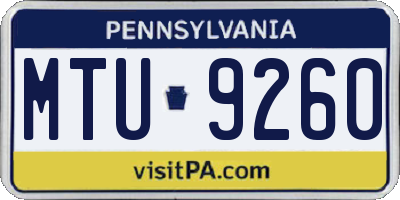 PA license plate MTU9260