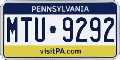 PA license plate MTU9292