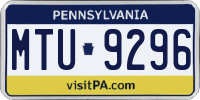 PA license plate MTU9296