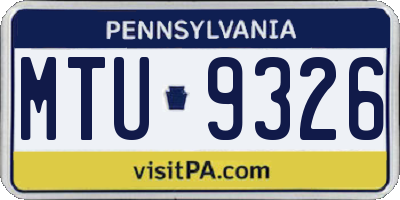 PA license plate MTU9326