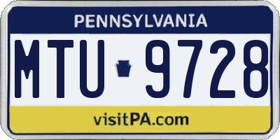 PA license plate MTU9728