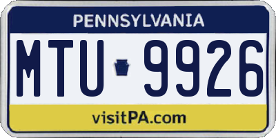 PA license plate MTU9926