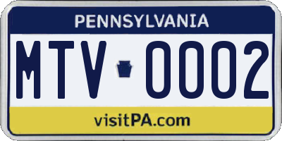 PA license plate MTV0002