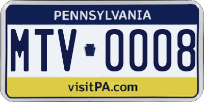 PA license plate MTV0008