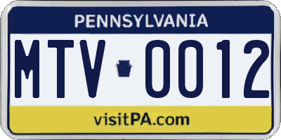 PA license plate MTV0012