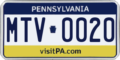 PA license plate MTV0020