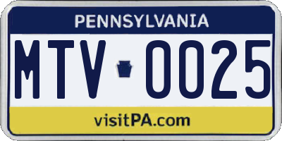 PA license plate MTV0025