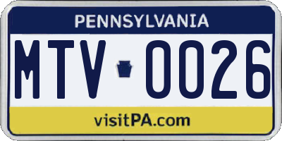 PA license plate MTV0026