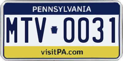 PA license plate MTV0031