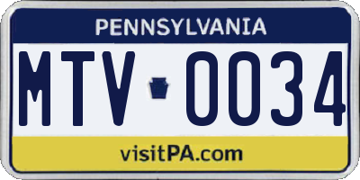 PA license plate MTV0034