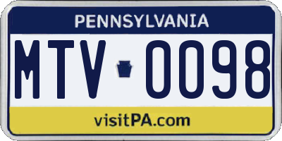 PA license plate MTV0098