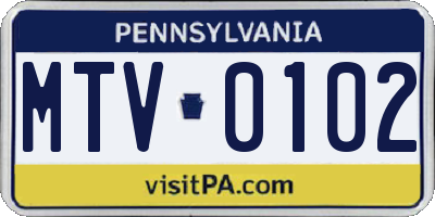 PA license plate MTV0102