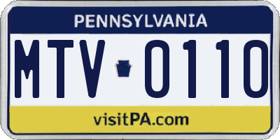 PA license plate MTV0110