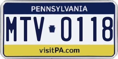 PA license plate MTV0118