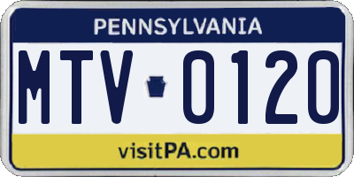 PA license plate MTV0120