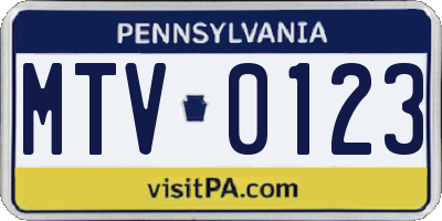 PA license plate MTV0123
