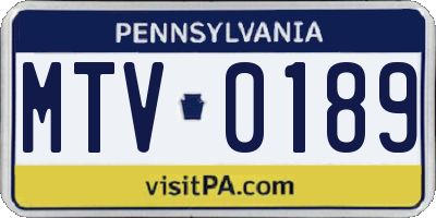 PA license plate MTV0189
