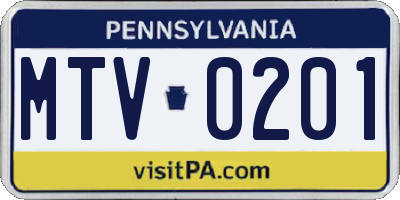 PA license plate MTV0201