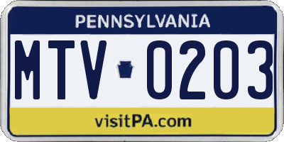 PA license plate MTV0203