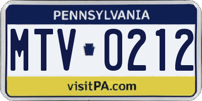 PA license plate MTV0212