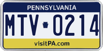 PA license plate MTV0214