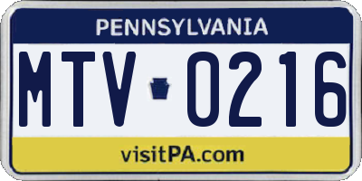 PA license plate MTV0216