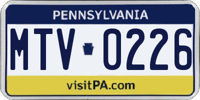 PA license plate MTV0226