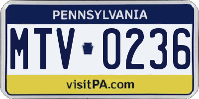 PA license plate MTV0236