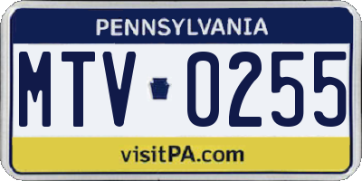 PA license plate MTV0255