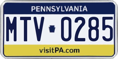 PA license plate MTV0285