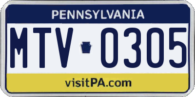PA license plate MTV0305