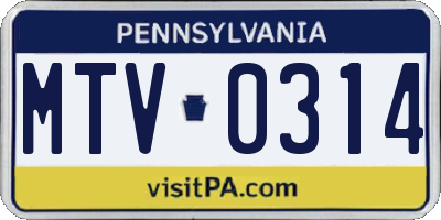 PA license plate MTV0314