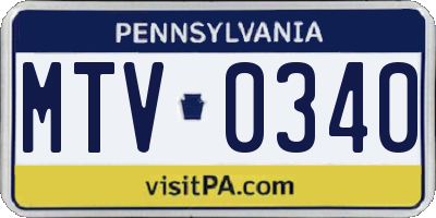 PA license plate MTV0340