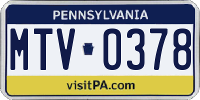 PA license plate MTV0378