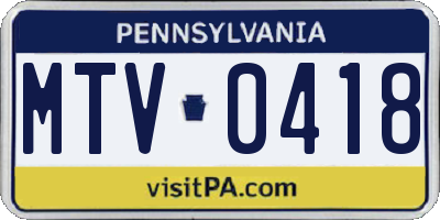 PA license plate MTV0418