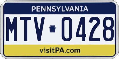 PA license plate MTV0428