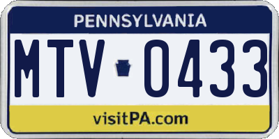 PA license plate MTV0433