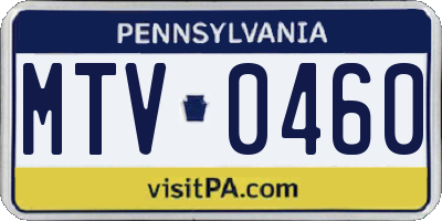 PA license plate MTV0460